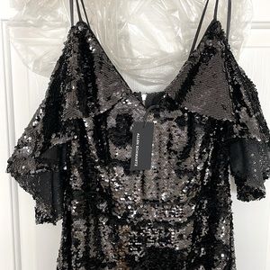 ABS Cold-shoulder sequined gown